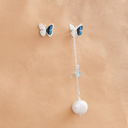 ARETES 2 EN 1 MARIPOSA CON PERLA NATURAL
