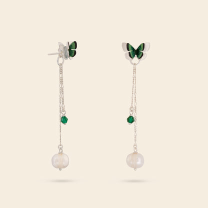 ARETES 2 EN 1 MARIPOSA CON PERLA NATURAL